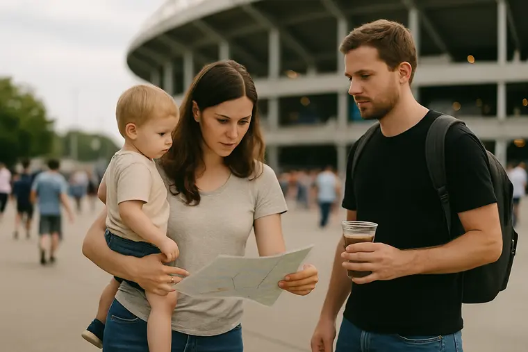 Parents and children approach a stadium entrance before a Baylor game